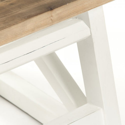 Zentique Lilon Side Table Natural Top, Distressed White Legs