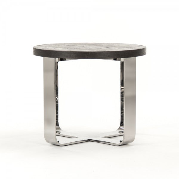 Zentique Croix Round Side Table Dark Brown, Chrome