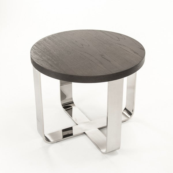 Zentique Croix Round Side Table Dark Brown, Chrome
