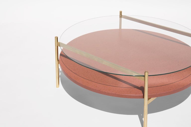 Duotone Circular Coffee Table,  Brass & Rust Mosaic