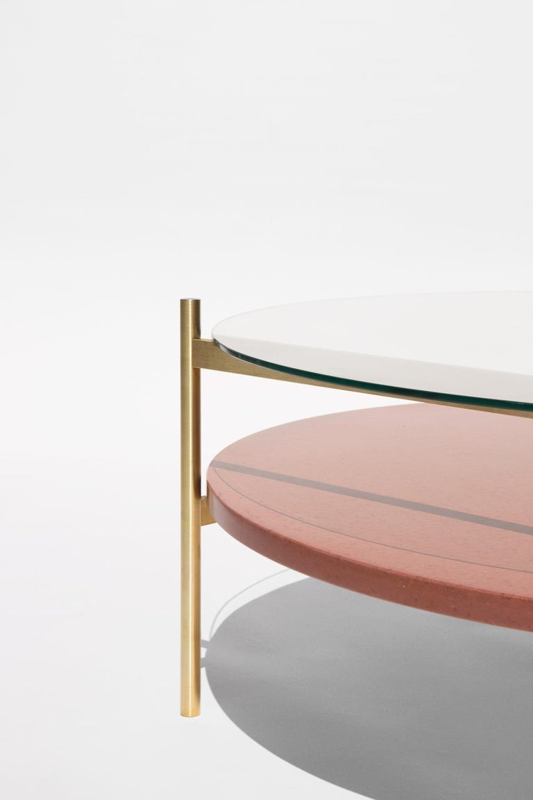 Duotone Circular Coffee Table,  Brass & Rust Mosaic