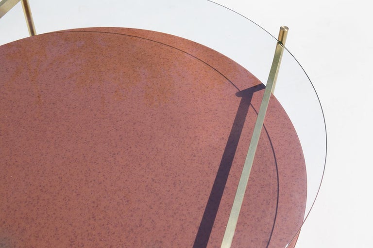 Duotone Circular Coffee Table,  Brass & Rust Mosaic
