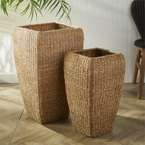 Seagrass Tall Square Planters St/2