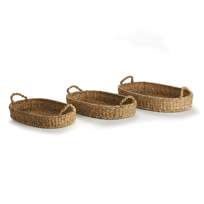 Seagrass Oval Trays, Set Of 3