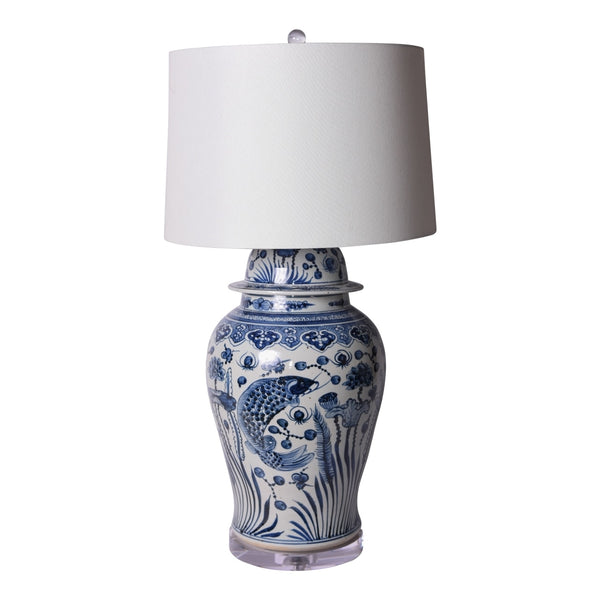 Blue and White Fish Table Lamp by Legend of Asia