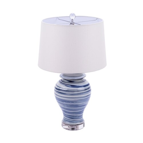 Blue & White Marbleized Porcelain Temple Jar Table Lamp