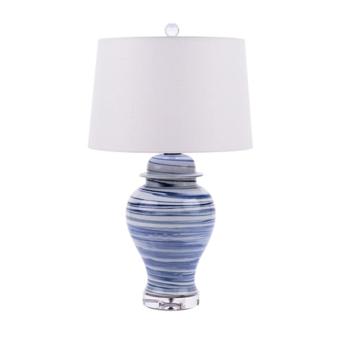 Blue & White Marbleized Porcelain Temple Jar Table Lamp