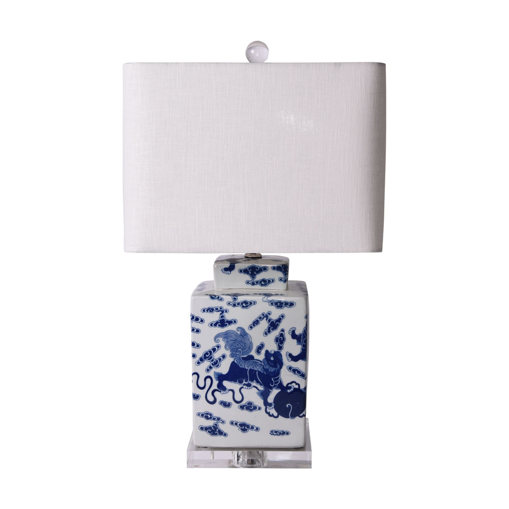 B&W Foo Dog Square Tea Jar Lamp By Legends Of Asia