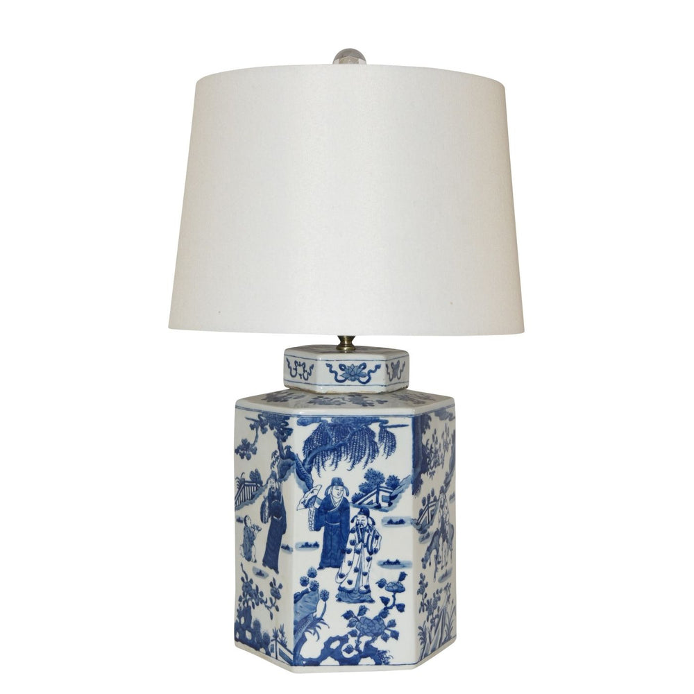 B&W Hex Tea Jar Ancient People Lamp By Legends Of Asia