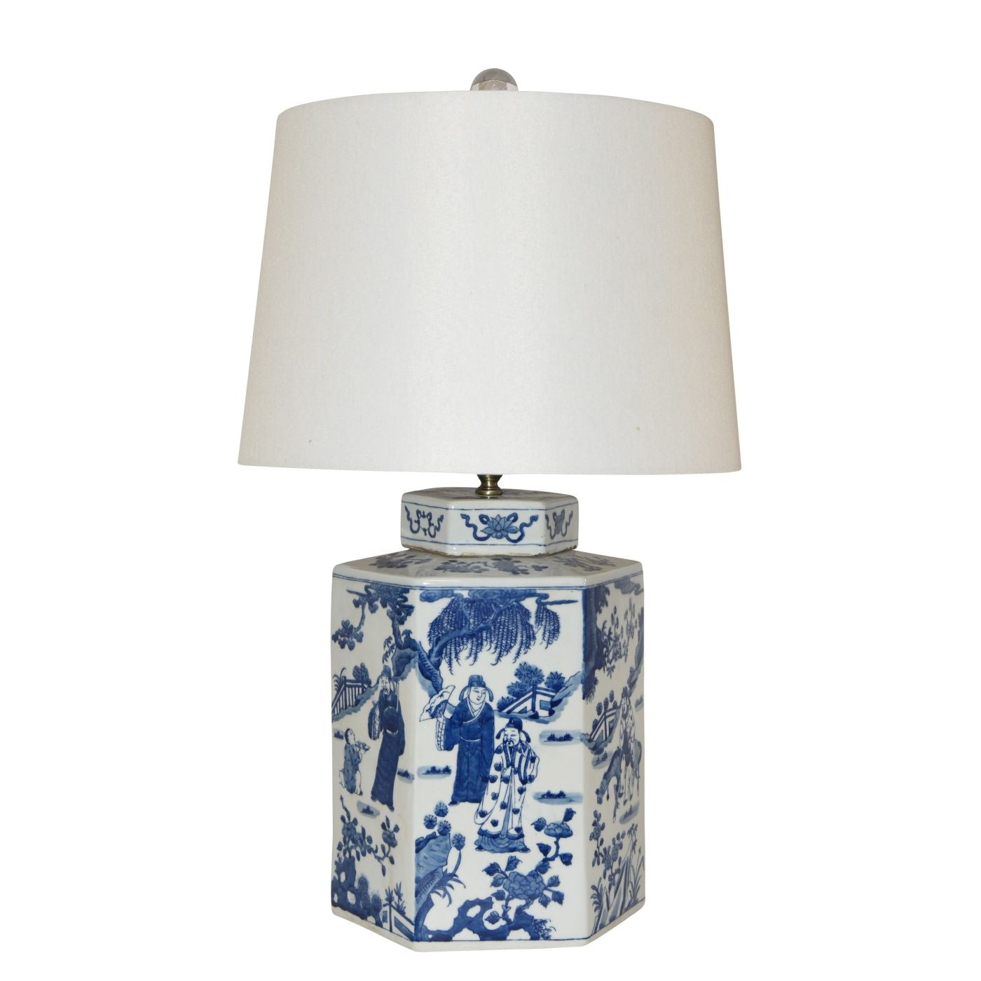 B&W Hex Tea Jar Ancient People Lamp By Legends Of Asia