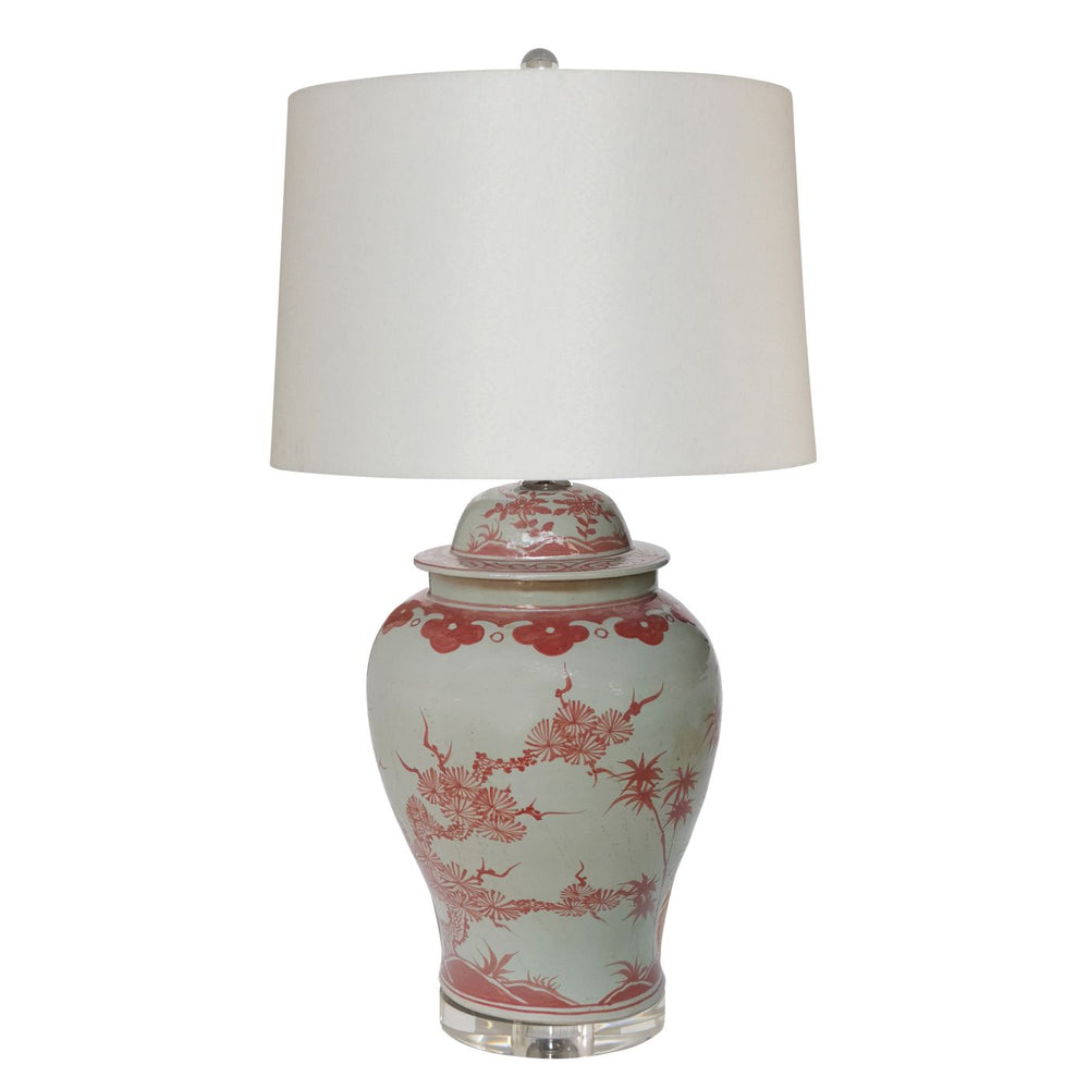Coral Red Plum Tree Temple Jar Table Lamp By Legends Of Asia