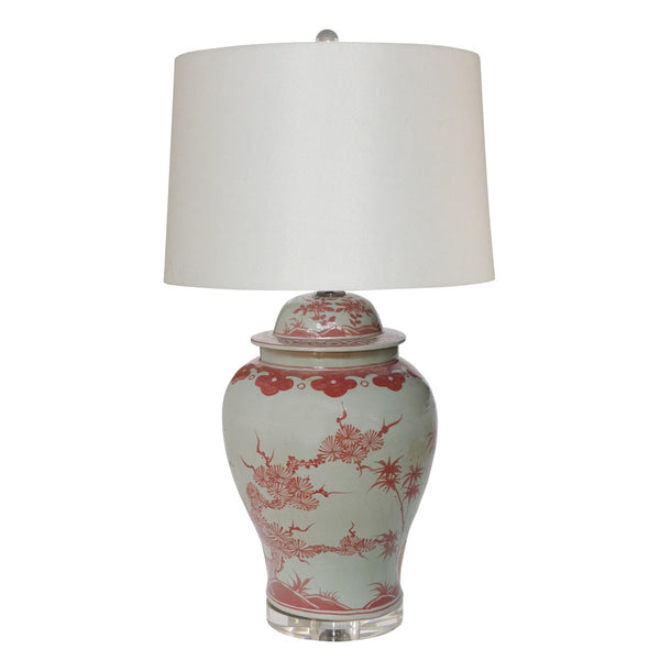 Coral Red Plum Tree Temple Jar Table Lamp By Legends Of Asia