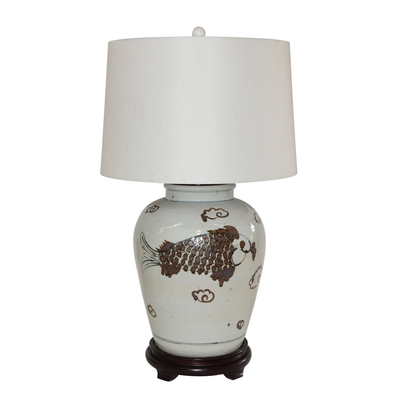 Brown Fish Open Top Jar Lamp Wood Base By Legends Of Asia