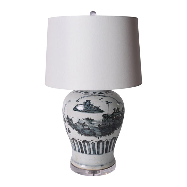 Blue And White Landscape Medallion Lamp  by Legend of Asia