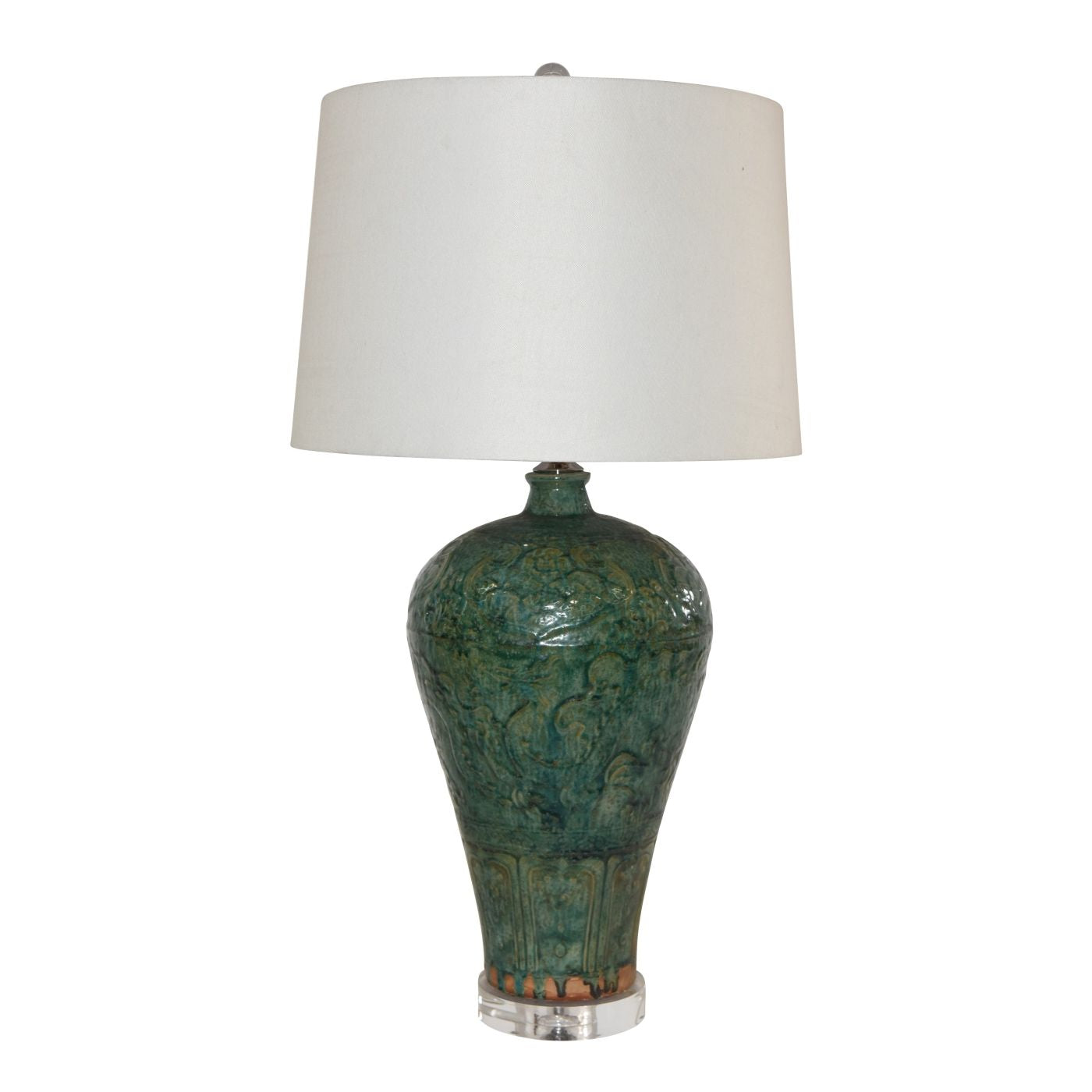 Speckled Green Carved Dragon Plum Vase Lamp By Legends Of Asia