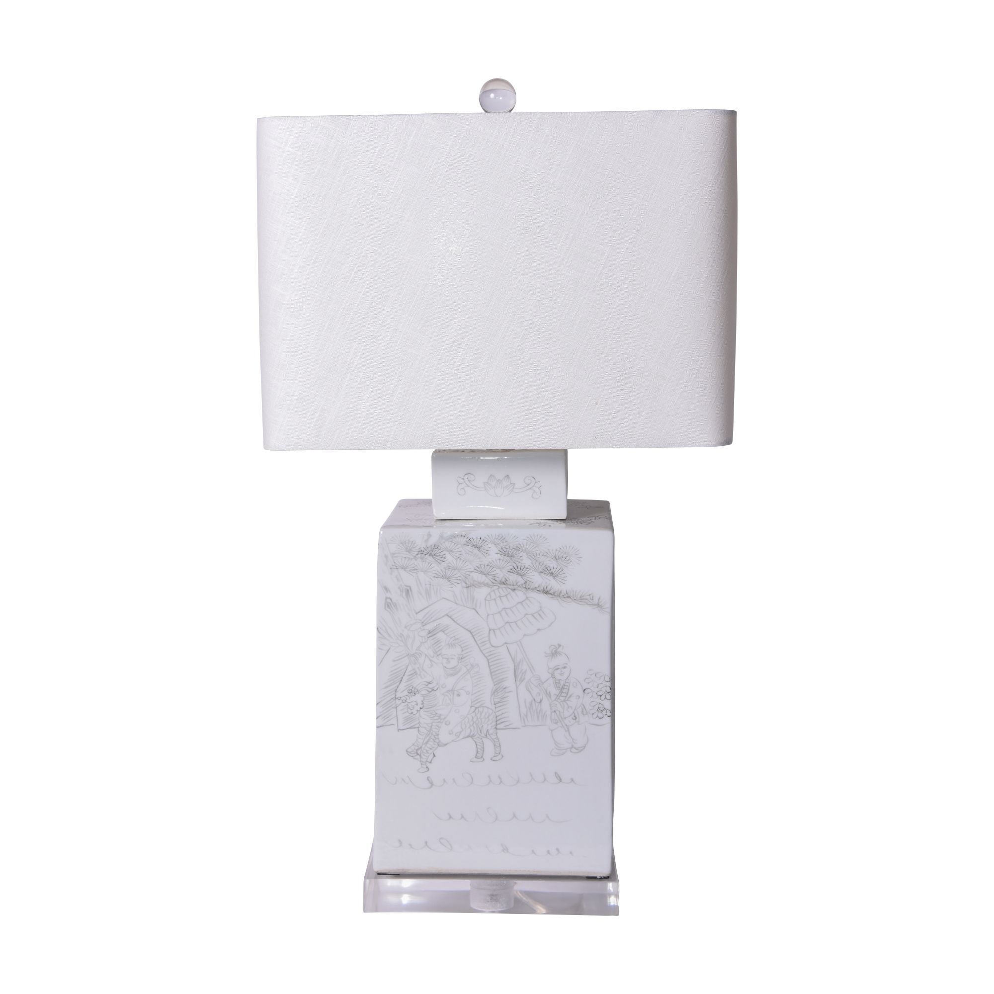 Ink Painting Playful Kids Sq Tea Jar Lamp With 16x11 Shade By Legends Of Asia