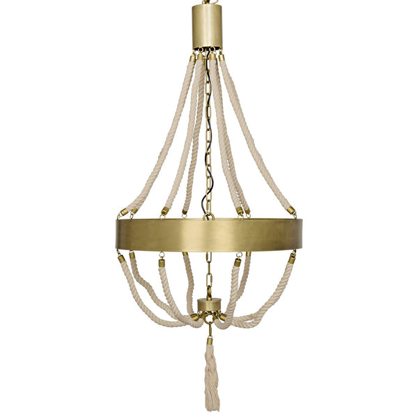 Noir Alec Chandelier, Antique Brass And Rope