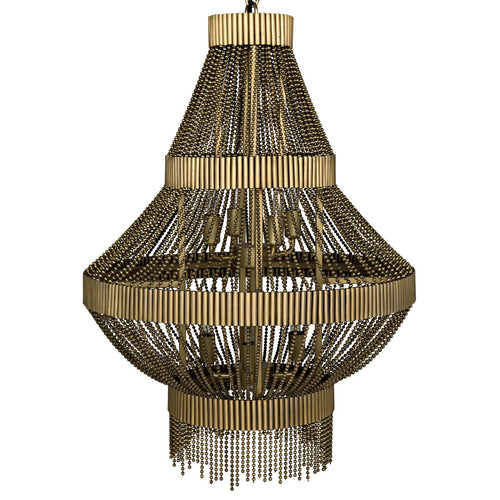 Noir Domo Chandelier, Steel And Metal Beads With Brass Finish