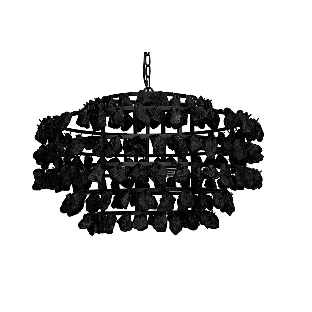 Noir Vulcan Chandelier, Black Steel With Black Glass
