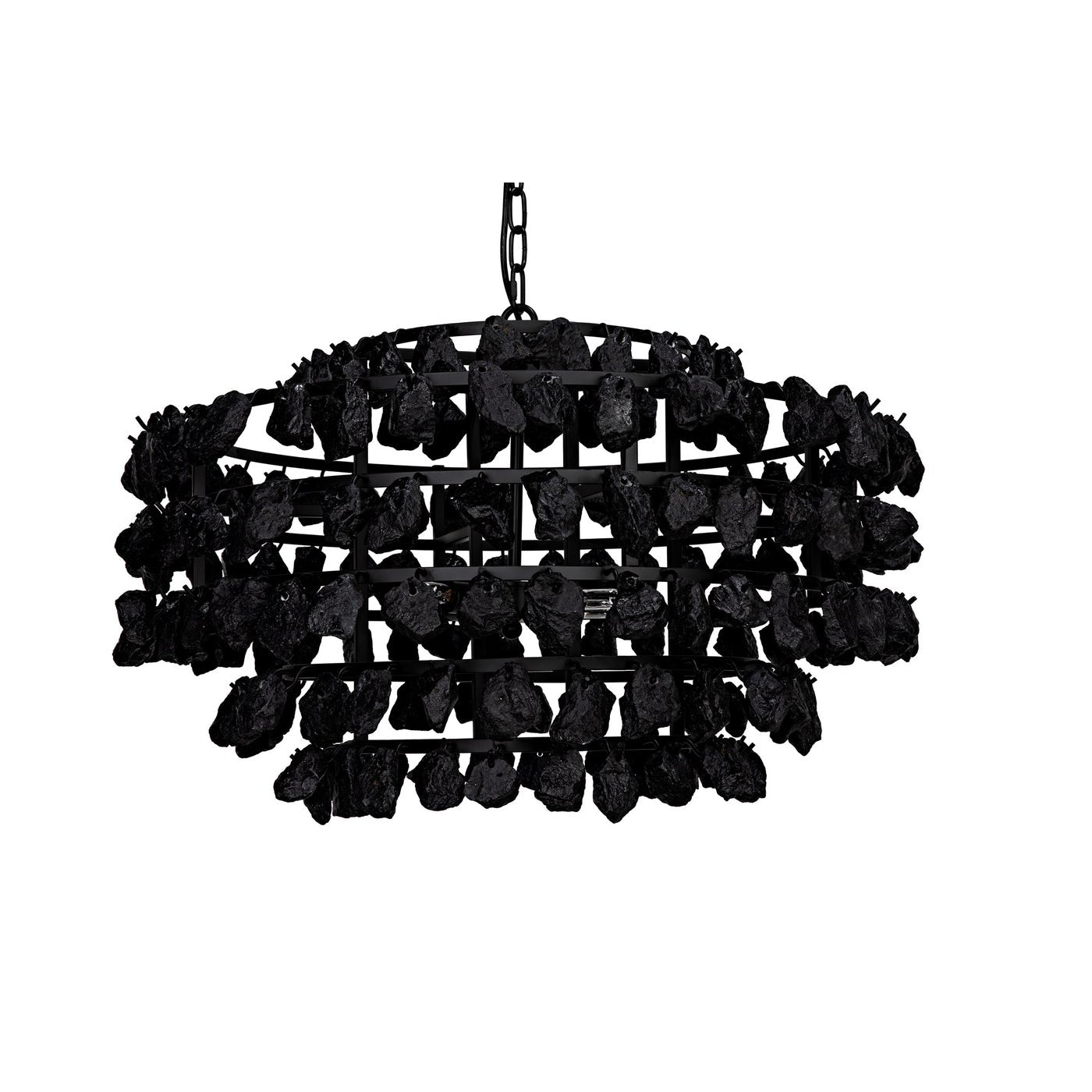 Noir Vulcan Chandelier, Black Steel With Black Glass