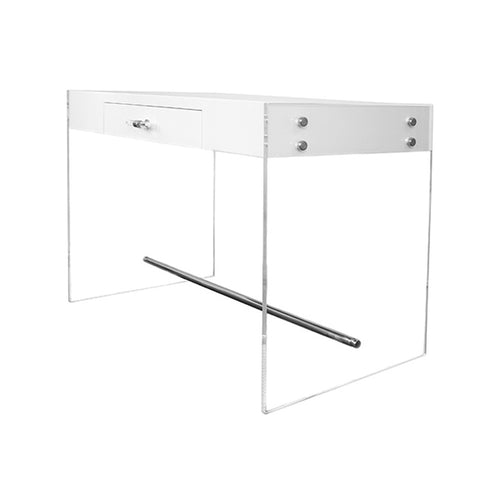 Worlds Away Lennon Acrylic Side Panel Desk in White Lacquer