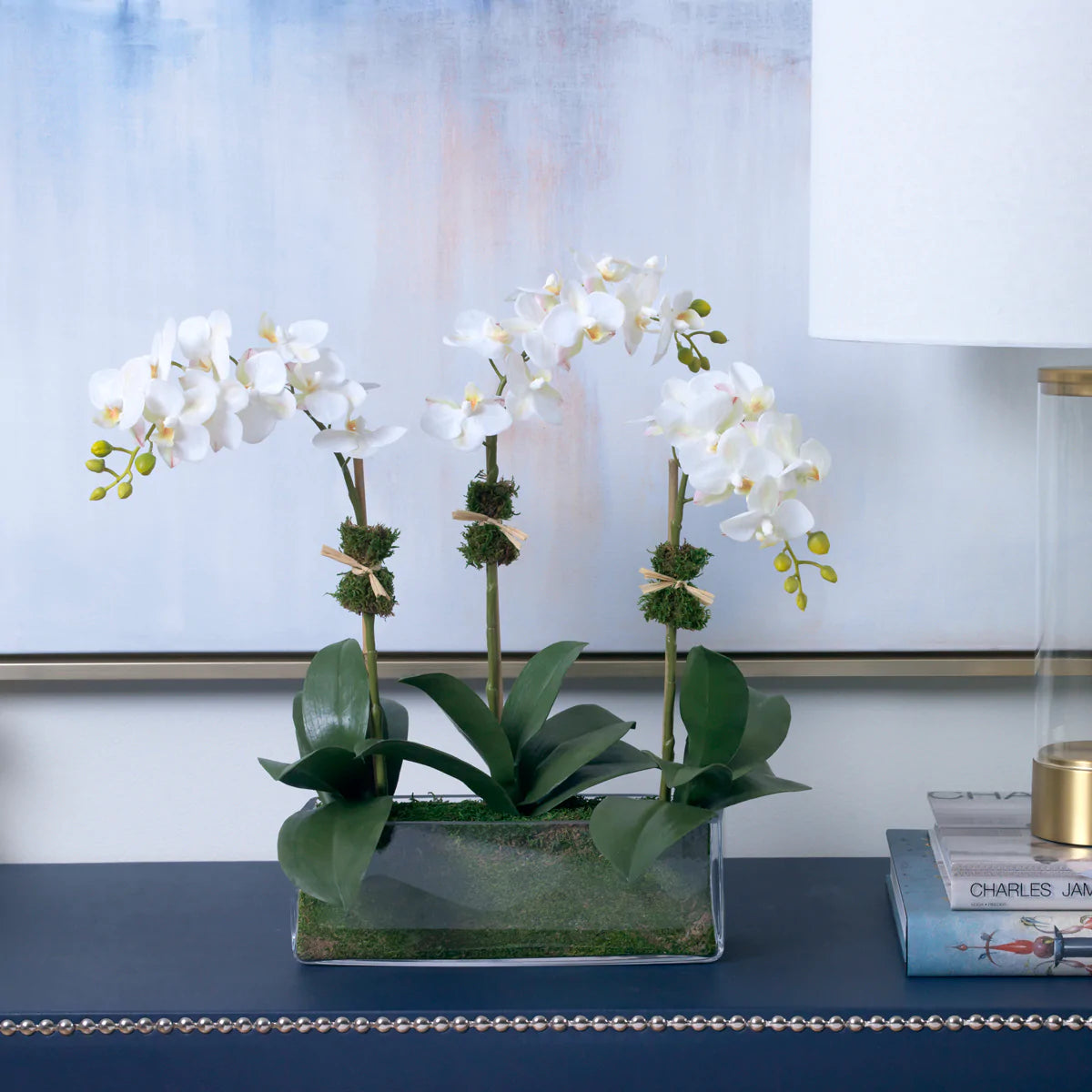 Diane James Phalaenopsis Orchids In Glass, Three Stems