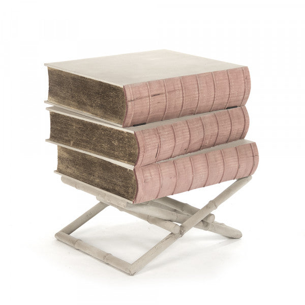 Zentique Lyle Side Table Off White, Muted Red, Gold Leaf