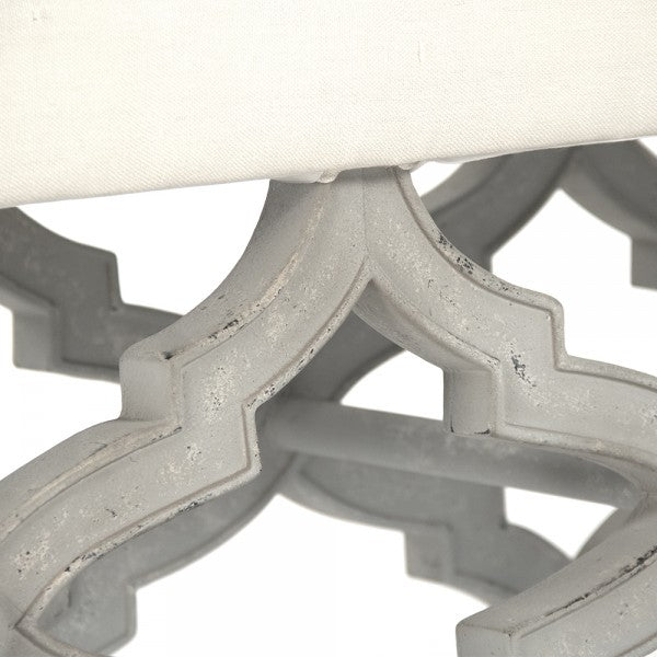 Zentique Judith Bench Distressed Grey, Off White Linen