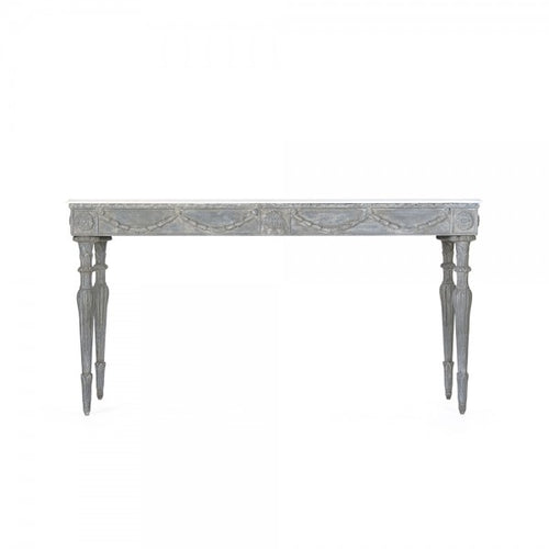 Zentique Lucien Table White Top, Distressed Blue Grey Base
