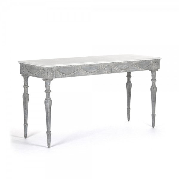 Zentique Lucien Table White Top, Distressed Blue Grey Base