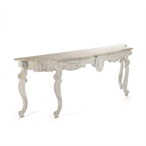 Zentique Abraham Table Natural Top, Distressed Off White Base