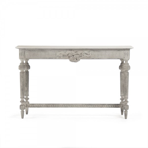Zentique Moses Console Table White Top, Distressed Grey Base