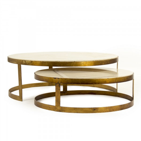 Zentique Fae Coffee Table (Set Of 2) Gold Leaf/Cream Marble