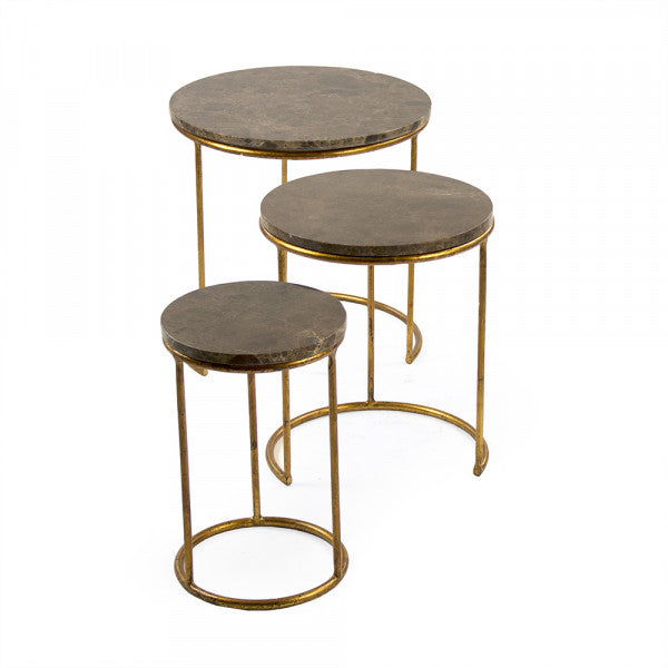 Zentique Clovis Nesting Side Tables (Set Of 3) Gold Leaf/Brown Marble