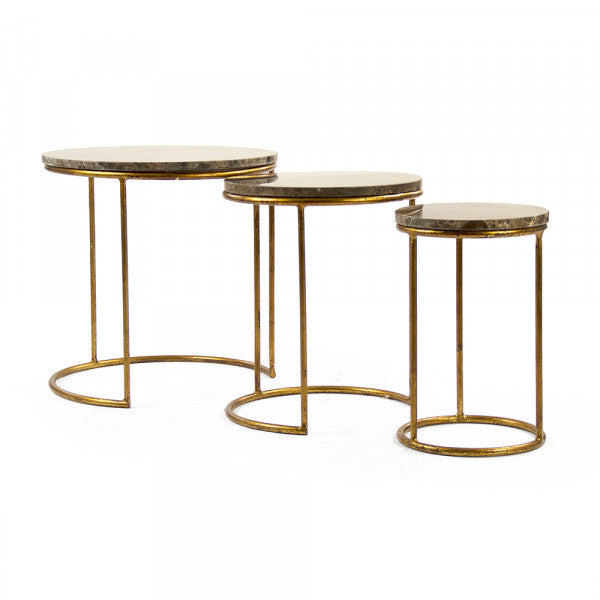 Zentique Clovis Nesting Side Tables (Set Of 3) Gold Leaf/Brown Marble
