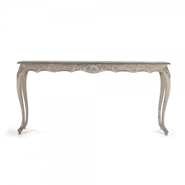 Zentique Gerome Console Gunsmoke Grey Top, Distressed Taupe Base