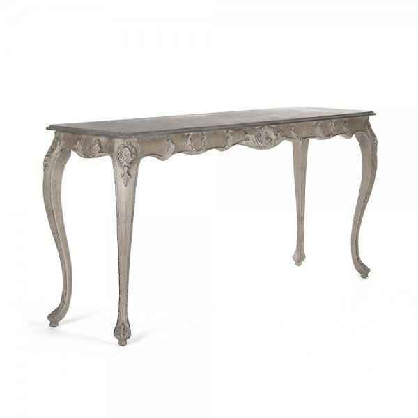 Zentique Gerome Console Gunsmoke Grey Top, Distressed Taupe Base