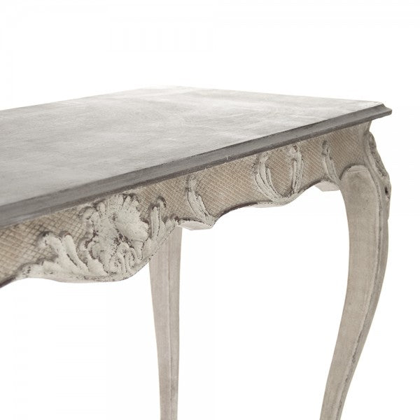 Zentique Gerome Console Gunsmoke Grey Top, Distressed Taupe Base