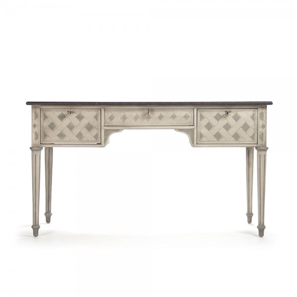 Zentique Sergei Desk Chocolate Brown Top/Taupe And Grey Base