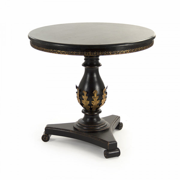 Zentique Algernon Table Distressed Black, Gold Leaf Details