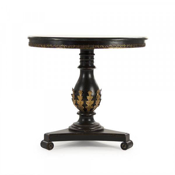 Zentique Algernon Table Distressed Black, Gold Leaf Details