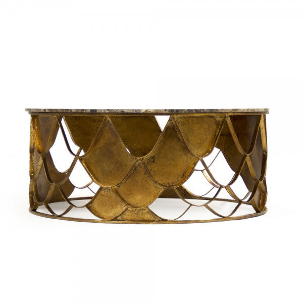 Zentique Casey Coffee Table (Set Of 2) Brown Top, Gold Leaf Base