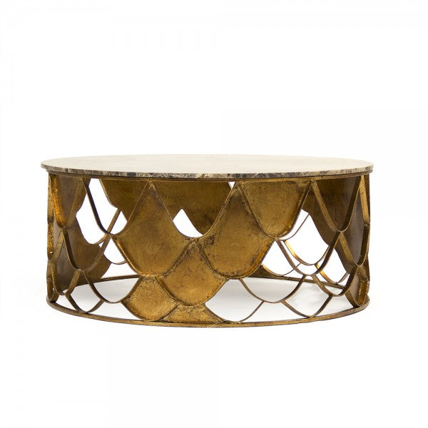 Zentique Casey Coffee Table (Set Of 2) Brown Top, Gold Leaf Base