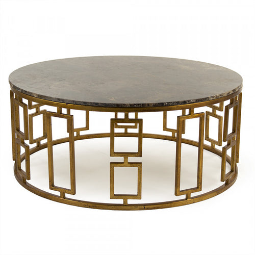 Zentique Adelise Coffee Table Brown Top, Gold Leaf Base
