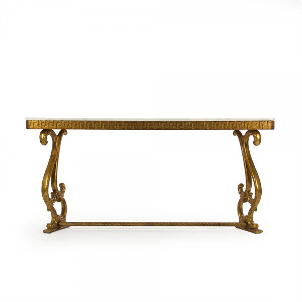 Zentique Emeline Console Off White Top, Gold Leaf Base