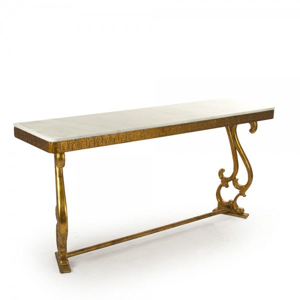 Zentique Emeline Console Off White Top, Gold Leaf Base