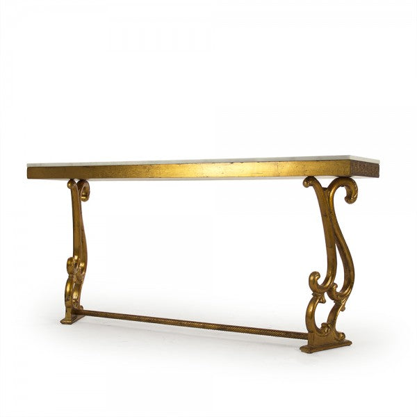 Zentique Emeline Console Off White Top, Gold Leaf Base