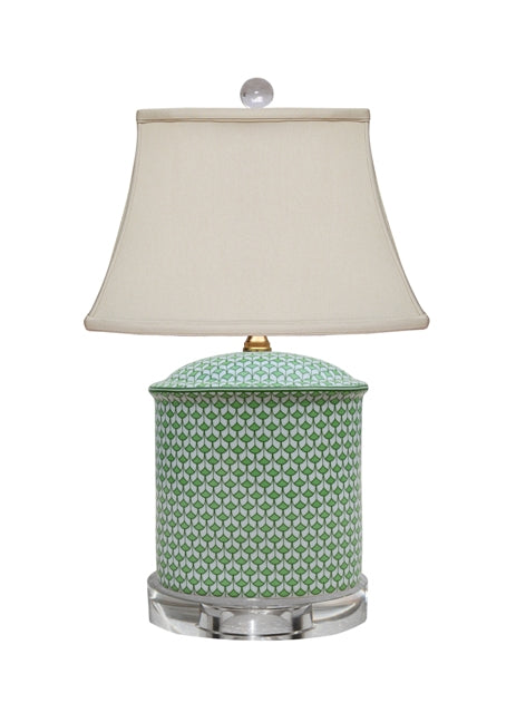 English Green and White Porcelain Table Lamp