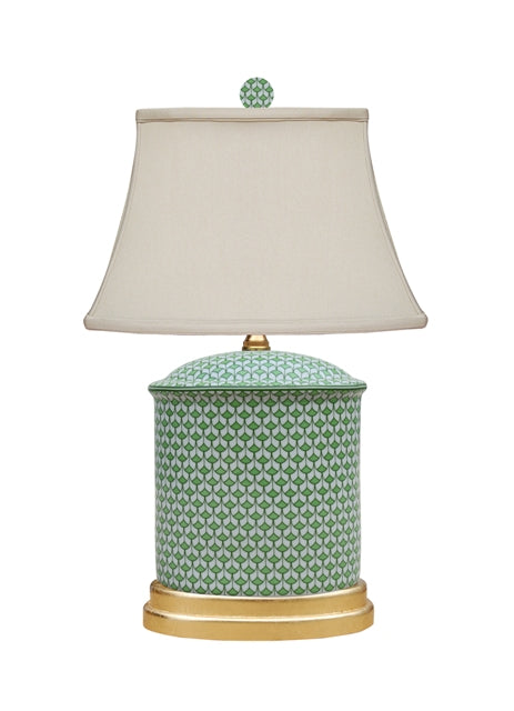 English Green and White Porcelain Table Lamp