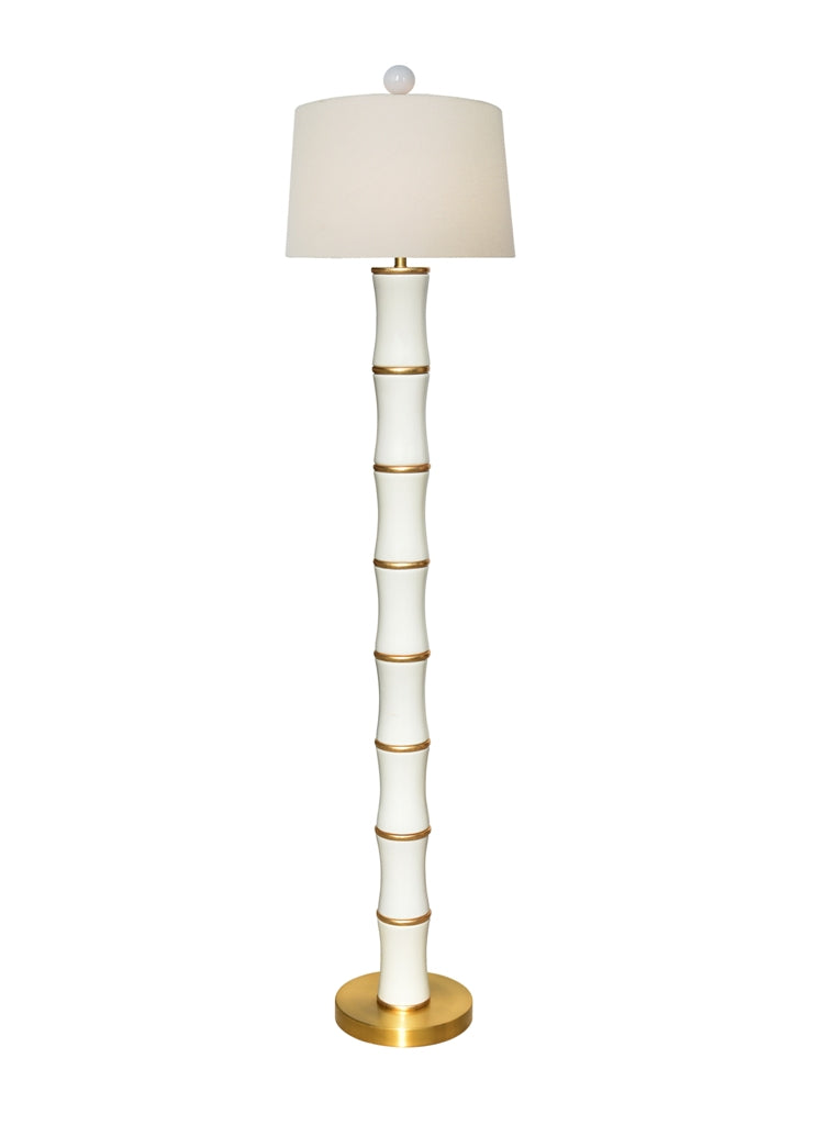 White and Gold Bamboo Style Porcelain Floor Lamp - Ivy Home